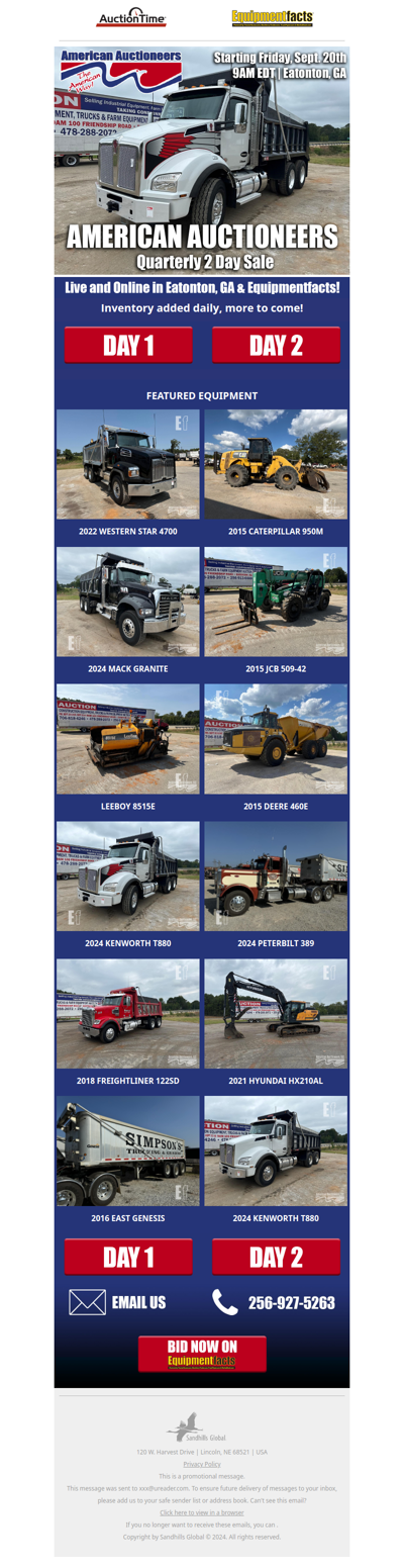 American Auctioneers Fall Quarterly Equipment Auction!