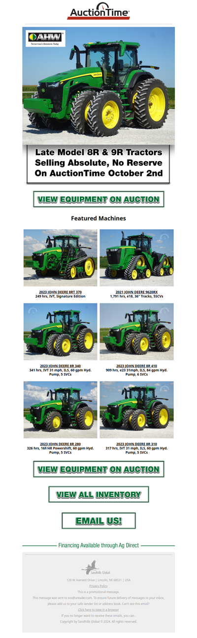 BID NOW - Late Model 8R Tractors Selling on AuctionTime!