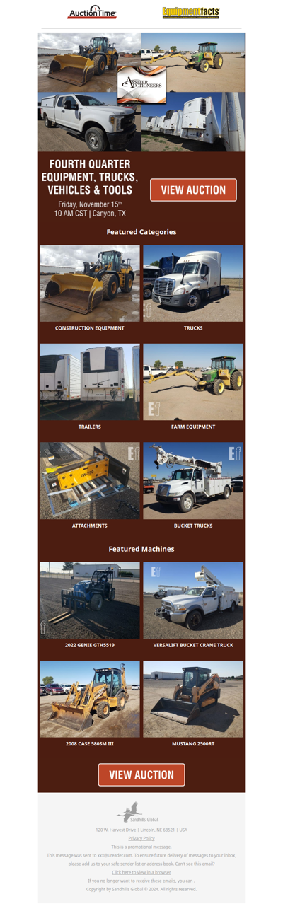 Fourth Quarter Equipment, Trucks, Vehicles & Tools Auction!