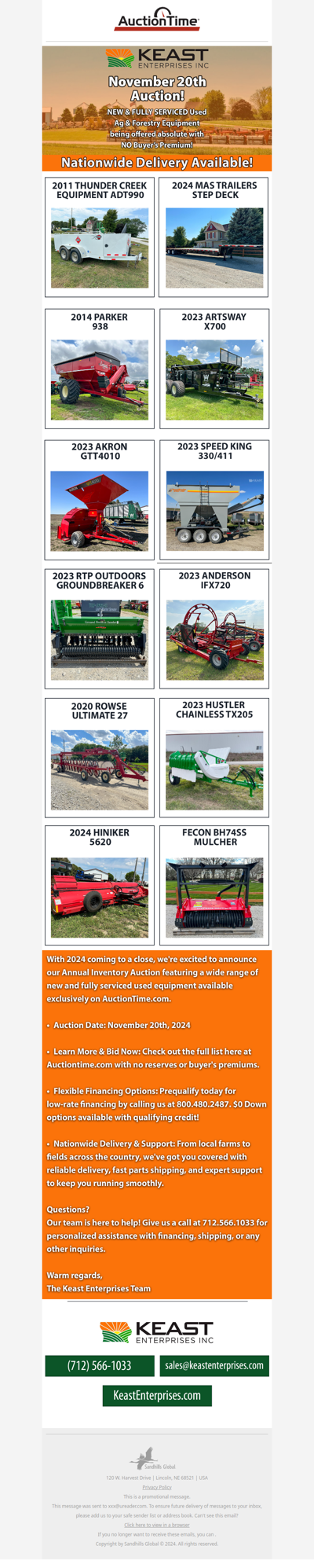 Save on Quality Equipment - Keast Enterprises Fall Auction Ends Nov 20th!