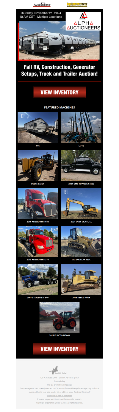 Fall RV, Construction, Truck & Trailer Auction!