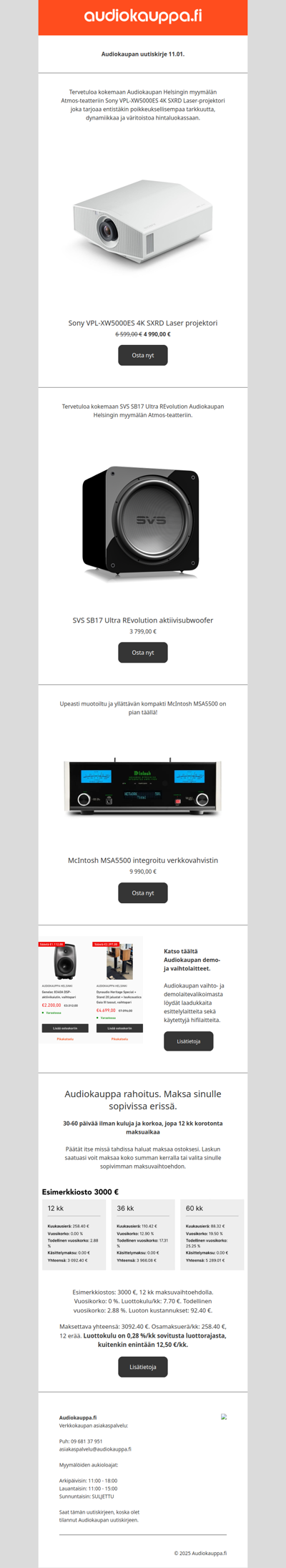 Sony VPL-XW5000ES 4K SXRD Laser-projektori ja SVS SB17 Ultra REvolution esillä Helsingin myymälän teatterissa! McIntosh MSA5500 integroitu verkkovahvistin on pian täällä! - Audiokaupan uutiskirje