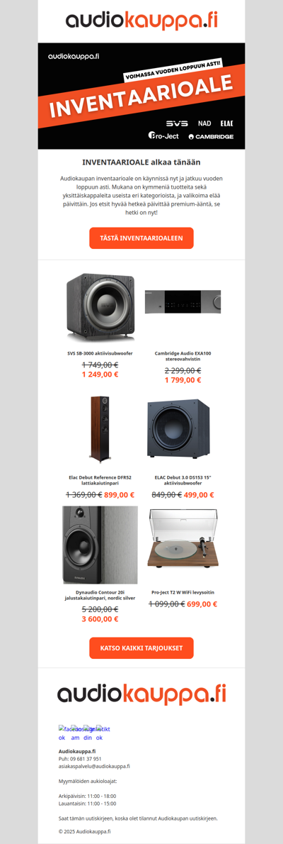 Vuoden loppuun asti: INVENTAARIOALE - Audiokaupan uutiskirje