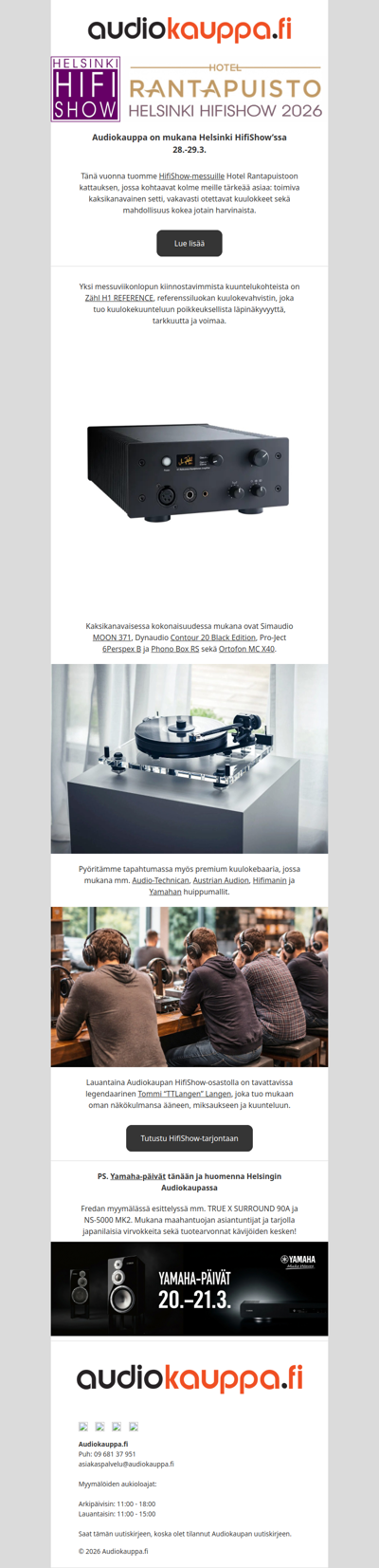 Audiokauppa mukana Helsinki HifiShow’ssa 28.-29.3. - Audiokaupan uutiskirje
