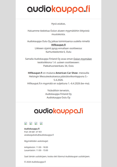 Tiedote asiakkaillemme