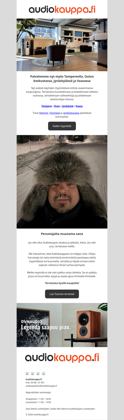Audiokauppa palvelee nyt entistä lähempänä, lue perustajan tervehdys - Audiokaupan uutiskirje