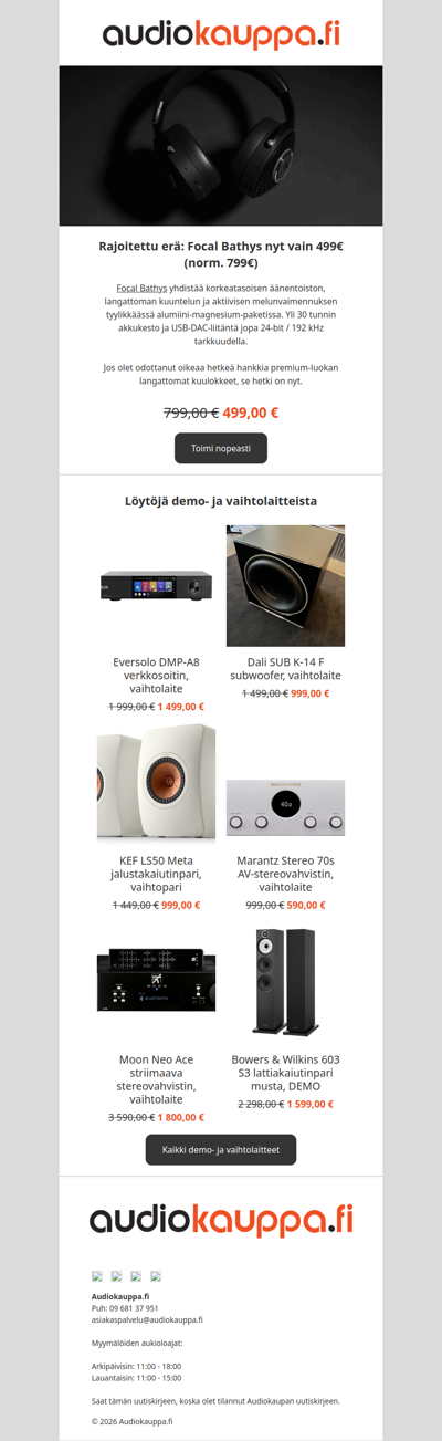 Focal Bathys rajoitettu erä nyt edullisesti  – katso myös demo- ja vaihtolaitteet - Audiokaupan uutiskirje