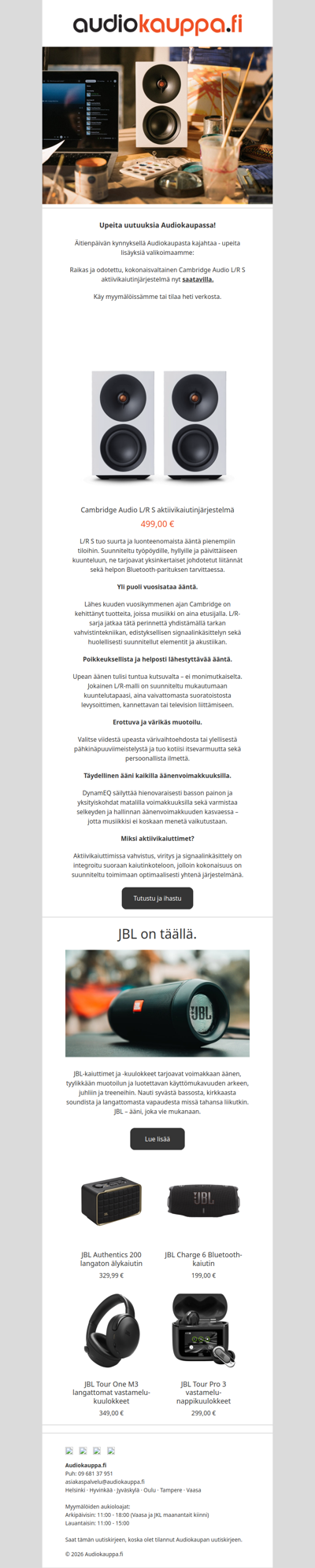 🔊 Upeita uutuuksia Audiokaupassa Cambridgelta ja JBL:ltä 🔊