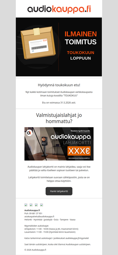 ✅ Ilmaiset toimitukset toukokuun loppuun asti ✅