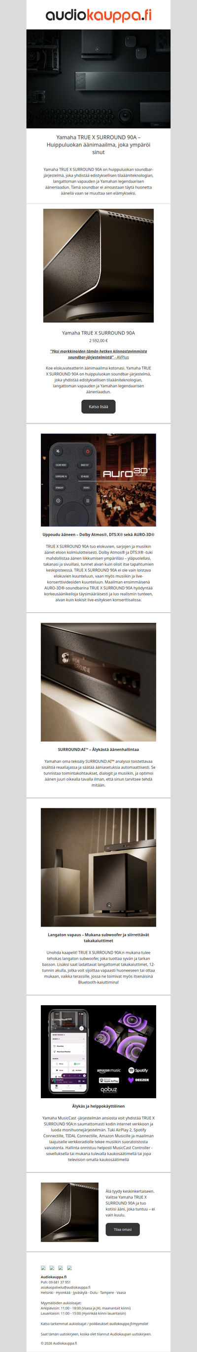 Markkinoiden kiinnostavin soundbar-järjestelmä - Yamaha TRUE X SURROUND 90A