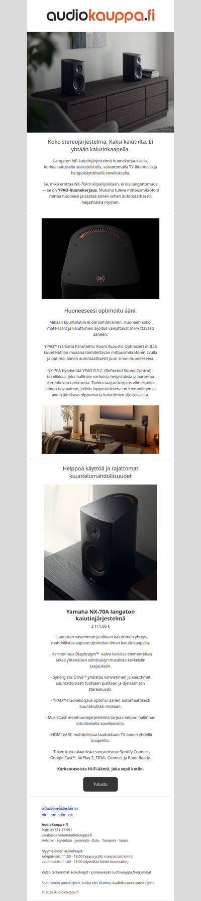 Uutta Yamahalta - NX-70A langaton kaiutinjärjestelmä on täällä!