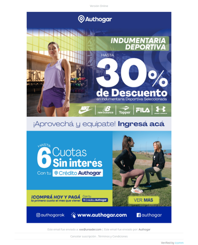 30% DE DESCUENTO EN INDUMENTARIA DEPORTIVA