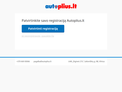 Patvirtinkite savo registraciją Autoplius.lt