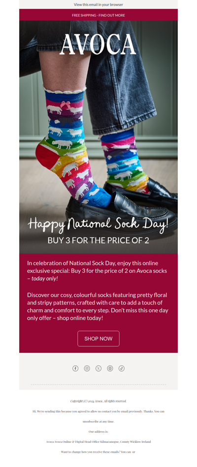 Buy 3 Get 1 Free on Avoca Socks! Happy National Sock Day Everyone 🧦