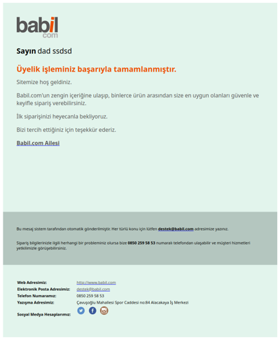 Babil.com Üyeliğiniz Oluşturuldu