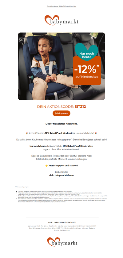 Nur noch heute: -12% auf Kindersitze sichern!🎉