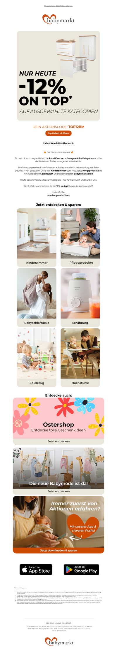 Nur heute: 12% ON TOP auf ausgewählte Kategorien! 🔥