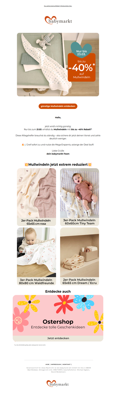 🔥 Bis zu –40%* auf Mullwindeln – nur bis 21.03.!