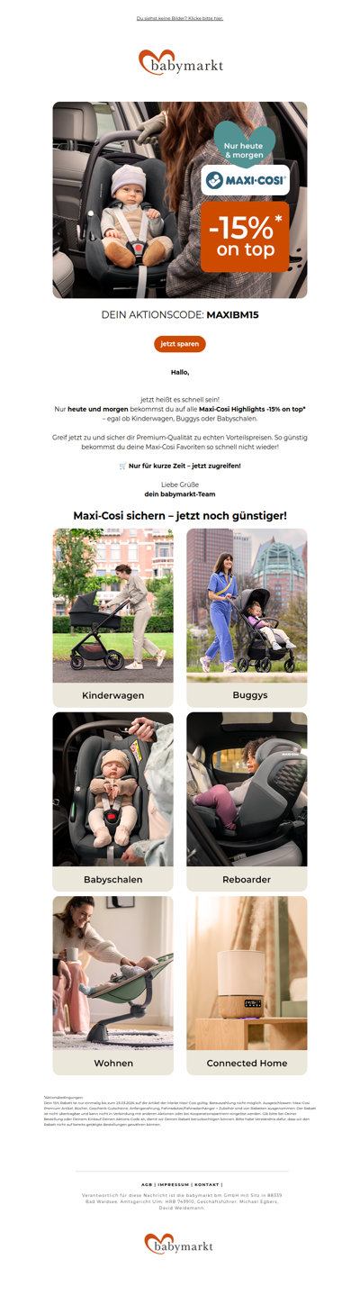 🔒 Heute & morgen: -15% auf Maxi‑Cosi!