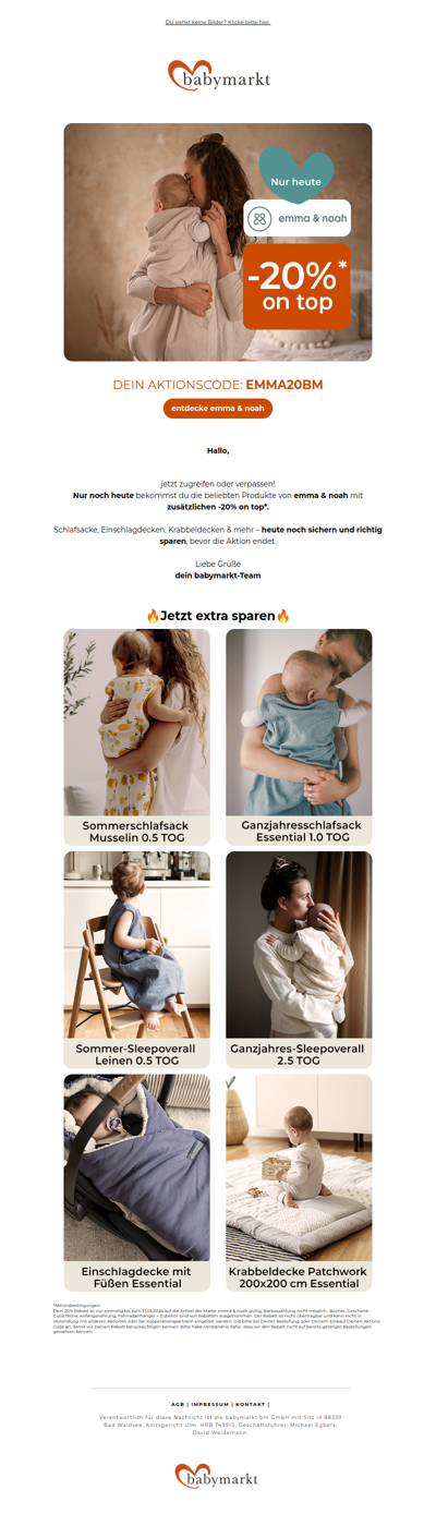 Letzte Chance: –20% on top auf emma & noah!🔥