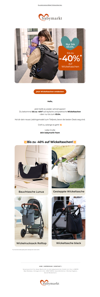 🔥 Bis zu -40% auf Wickeltaschen!