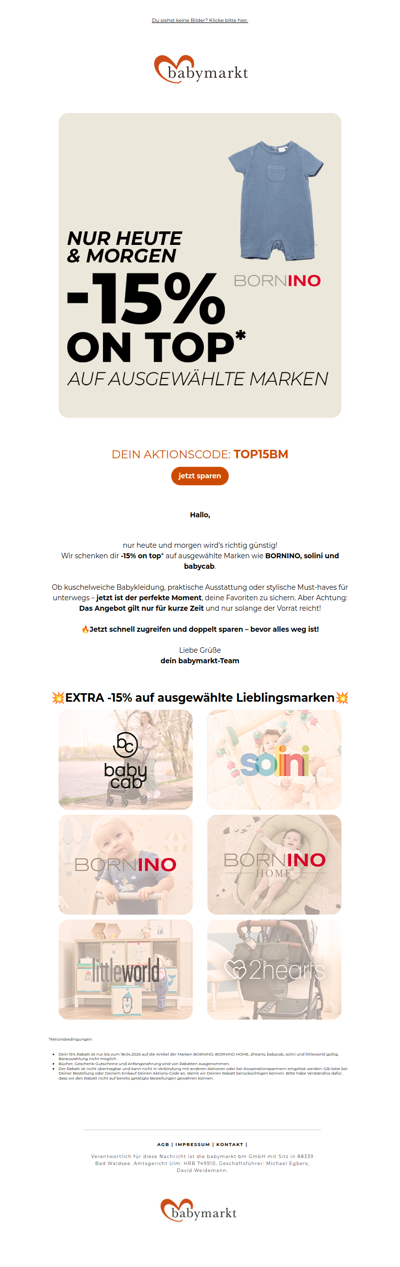 Extra -15%* auf Top-Marken für dein Baby! 🔥