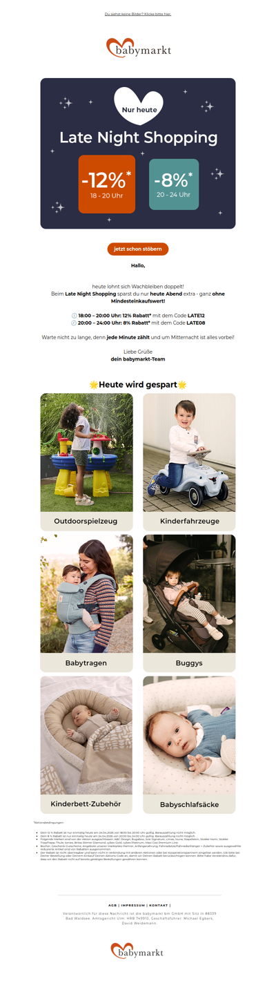 🌙 Late Night Shopping HEUTE: Bis zu –12 %* sichern!