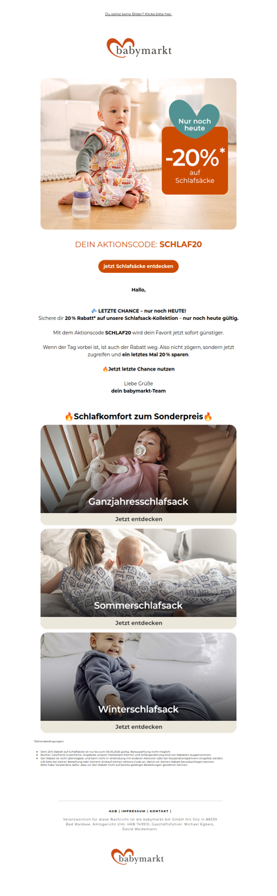 ⏰ Letzte Chance heute: –20 % auf Schlafsäcke!