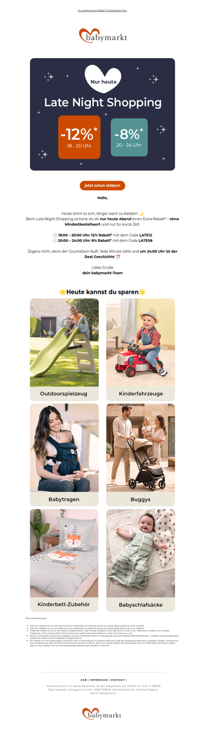 🌙 NUR HEUTE: Late‑Night‑Rabatt bis –12 %