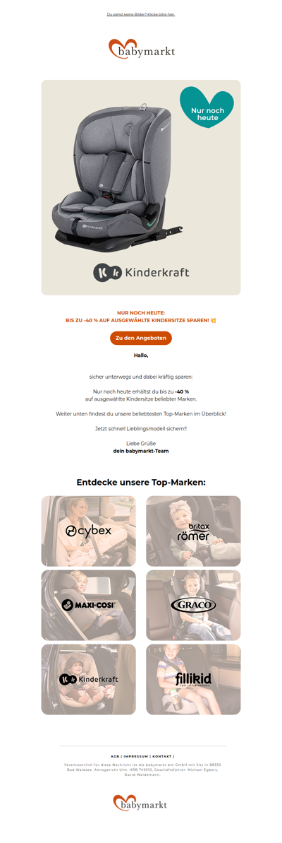 Nur noch heute: Bis zu -40 % auf Top-Kindersitze!🚨