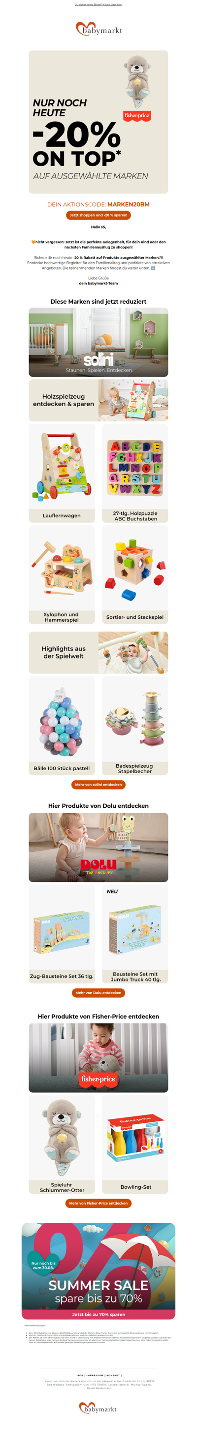 Nur noch heute -20 % auf Spielzeug sparen! ❤️