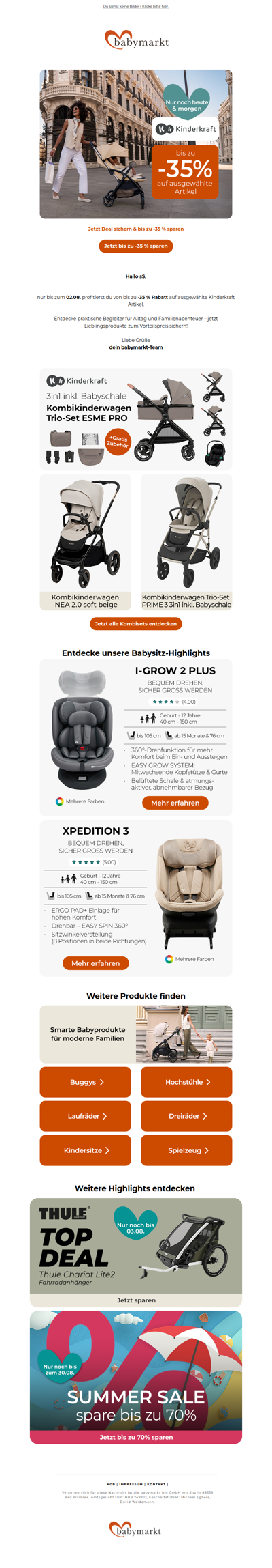 Letzte Chance: Bis zu -35 % Rabatt auf Kinderwagen, Kindersitze und Co.