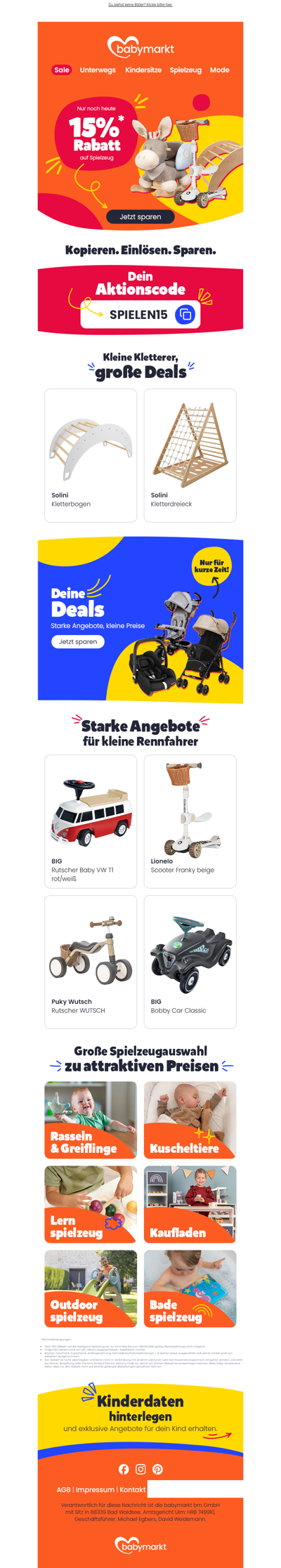 ⏰ -15 % auf Spielzeug* – nur noch heute!