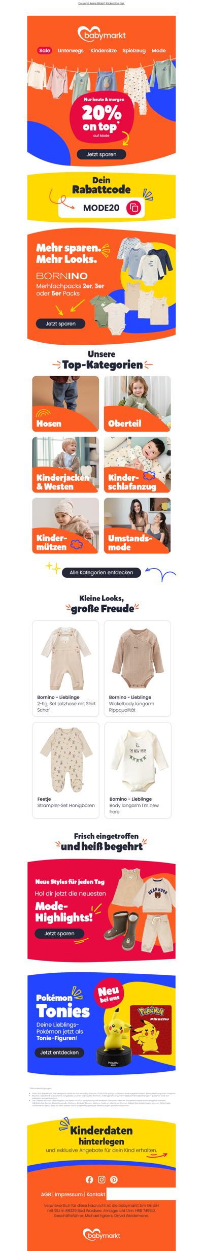 -20 % auf Mode* – nur heute & morgen! 🧡