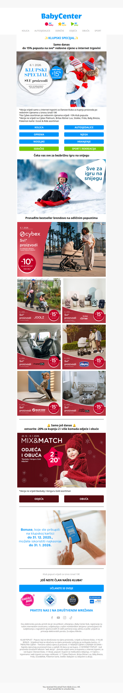 🔔 SAMO DANAS do -15% na sve* i -20% na odjeću i obuću*