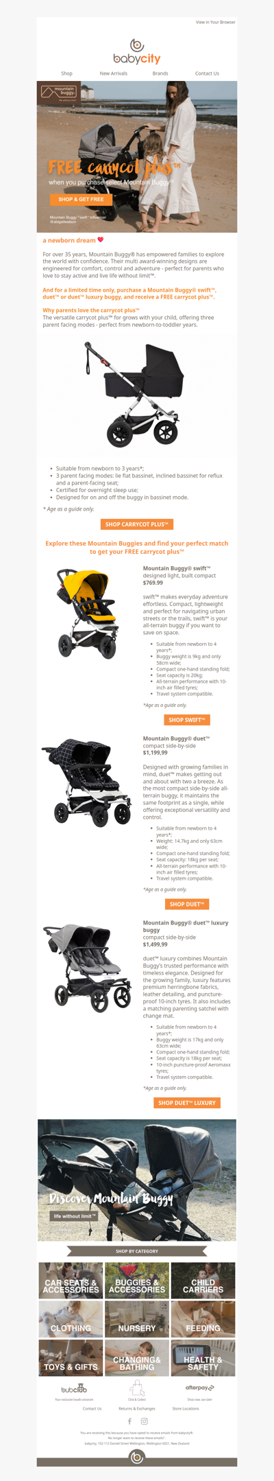FREE carrycot plus™ with select Mountain Buggy®