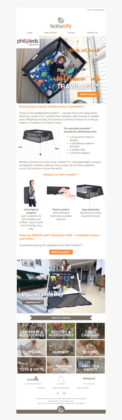 Make holiday sleep easy with phil&teds® traveller™ cot 🧡