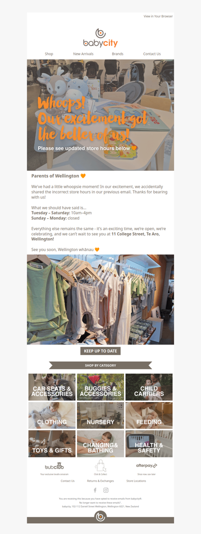 Quick update: Wellington store hours