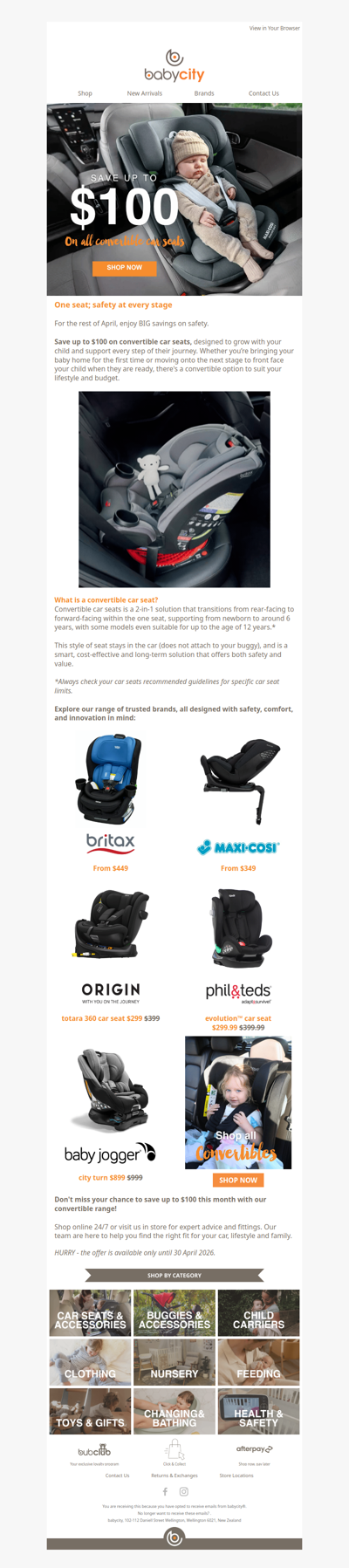 SAVE up to $100 on convertible car seats