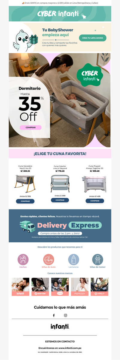 Cyber Infanti llegó con 35% off en Dormitorio