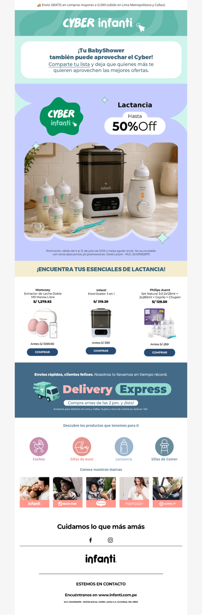 Cyber Infanti con hasta 50% off en Lactancia🍼