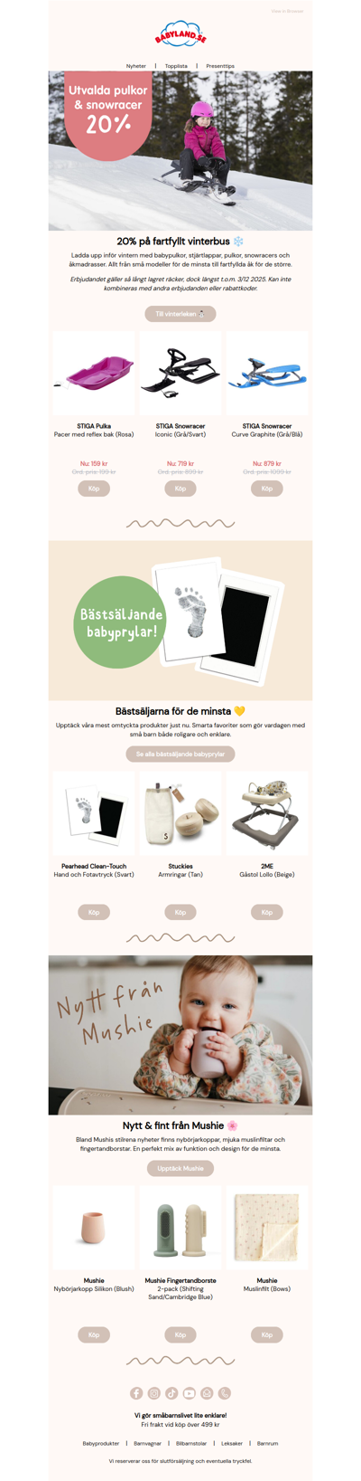 20 % på pulkor & snowracers 🛷 | Nytt från Mushie & älskat från baby 💛