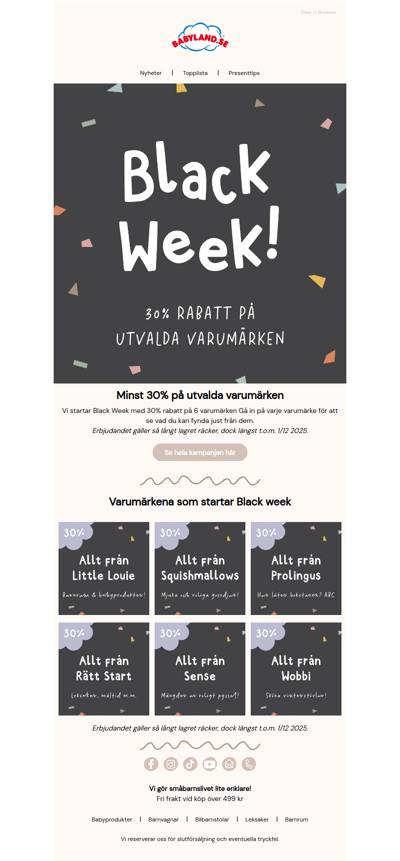 BLACK WEEK börjar nu: 30 % på 6 varumärken 🖤
