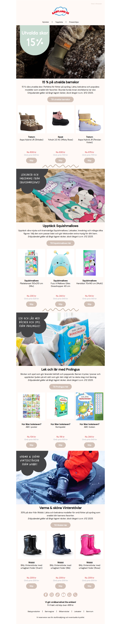 15% på barnskor 🥾| 30% på Squishmallows, Prolingus och Wobbi 🤗