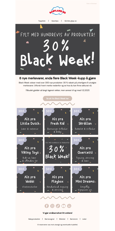 Black Week vokser: 30 % fra ytterligere 8 merkevarer 🖤