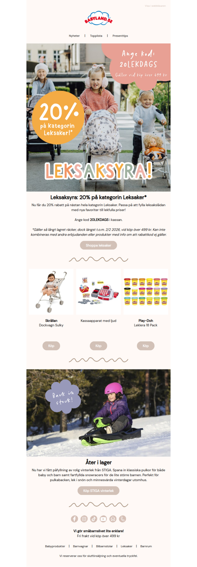 Leksaksyra: 20% på kategorin Leksaker* 🧸
