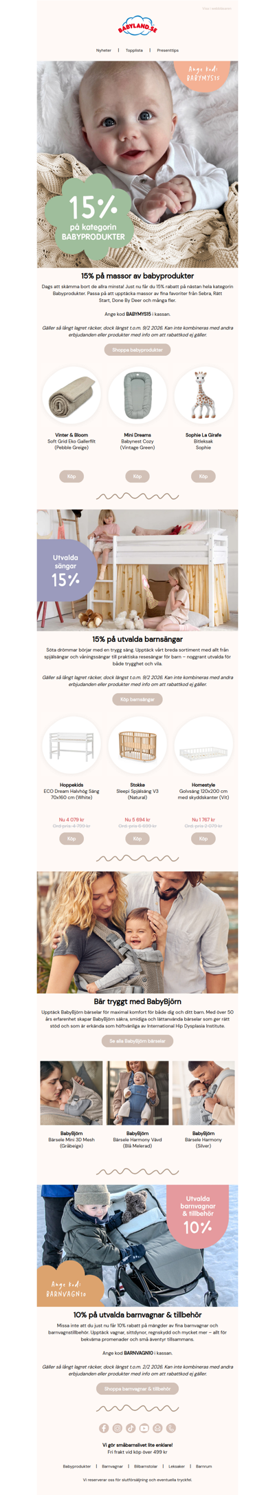 15% på kategorin Babyprodukter | Bär tryggt med BabyBjörn bärselar ♥️