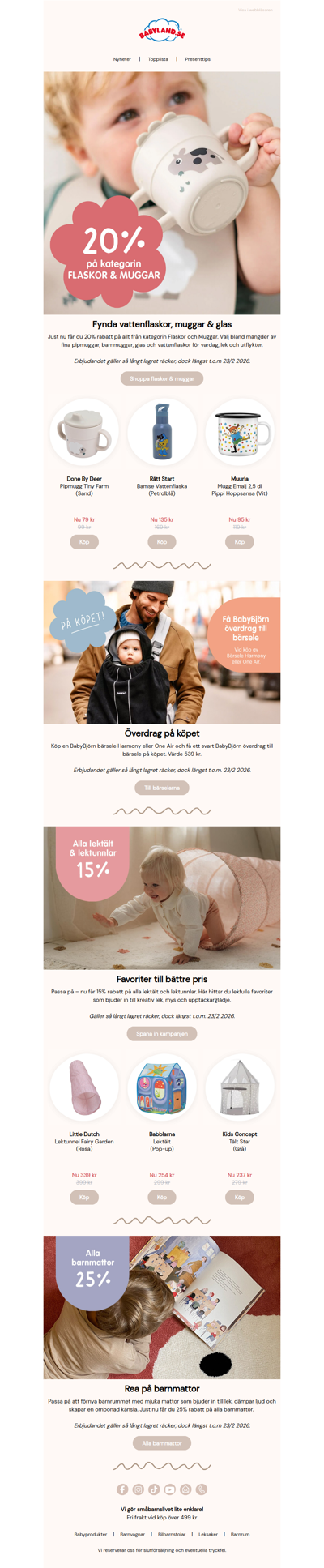 20% på alla flaskor & muggar | 15% på alla lektält & tunnlar