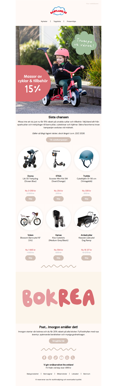 Slutar inatt: 15% på utvalda cyklar & tillbehör 🚲