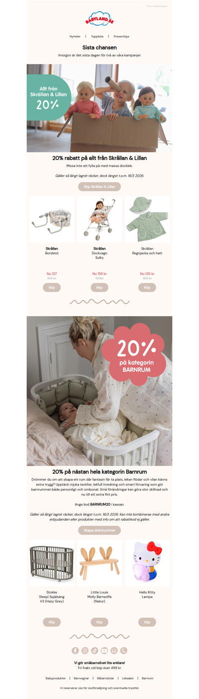 Sista Chansen: 20% kodkampanj på Barnrum | 20% Skrållan & Lillan